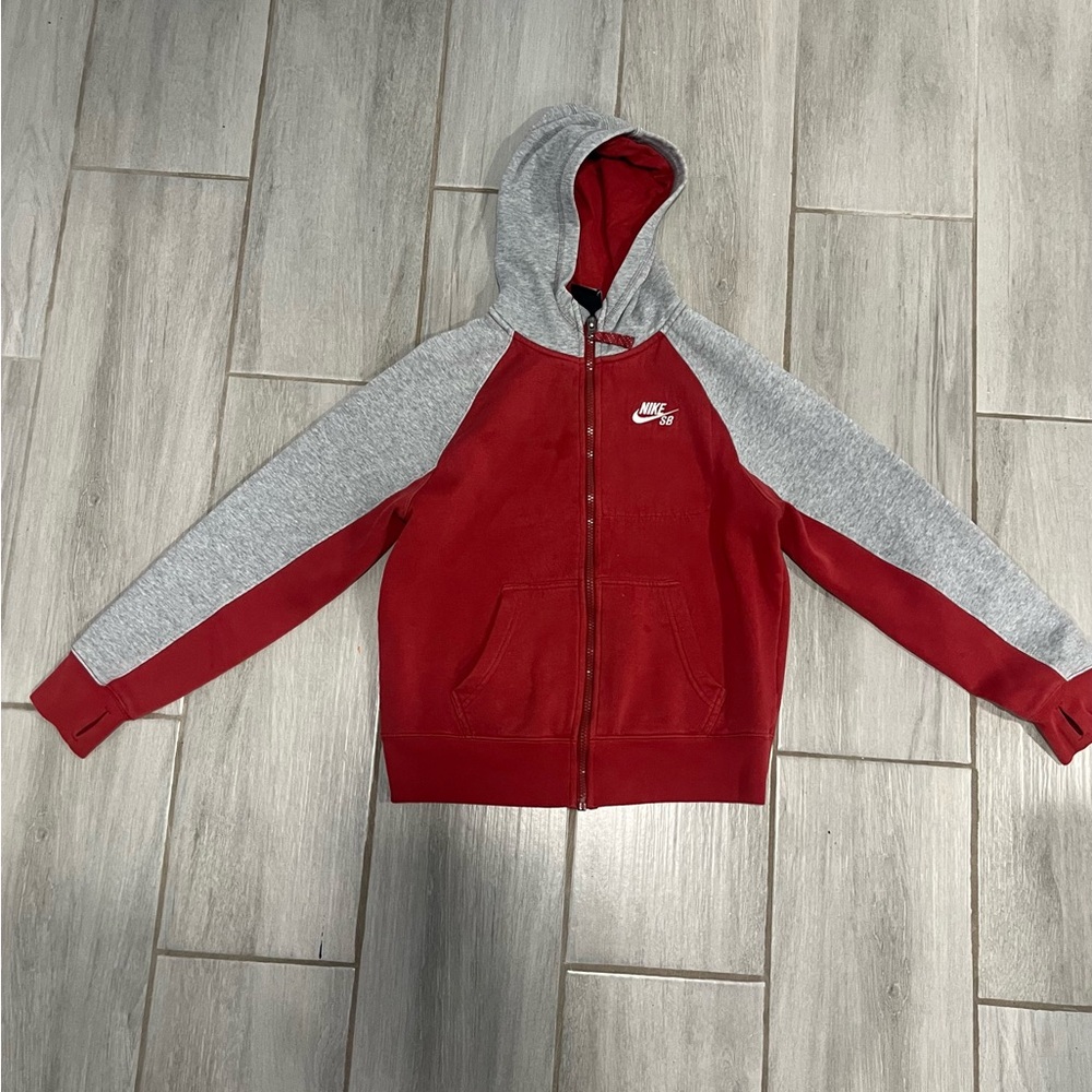 Red and grey Nike SB youth hoodie